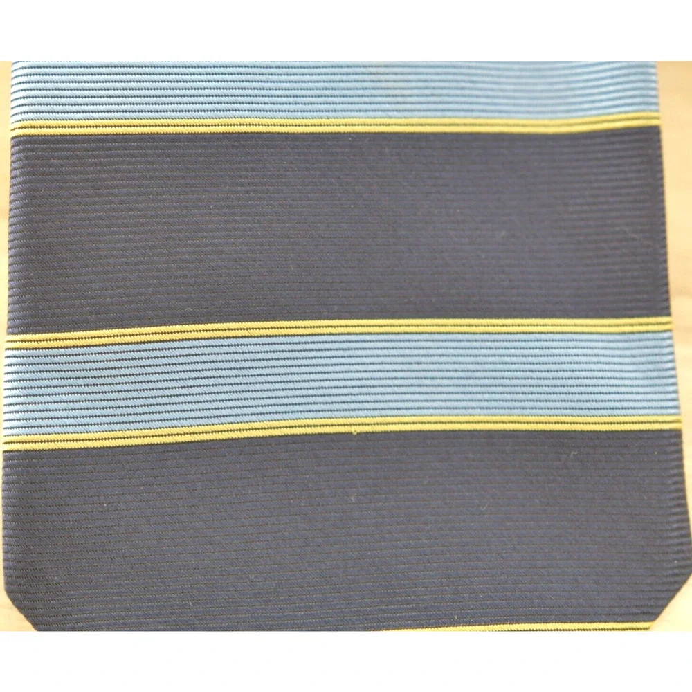 Brooks Brothers Tie Makers Line Blue Repp Silk yellow blue Stripes.